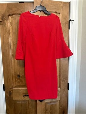 Calvin Klein Red Bell-Sleeve Midi Sheath Dress